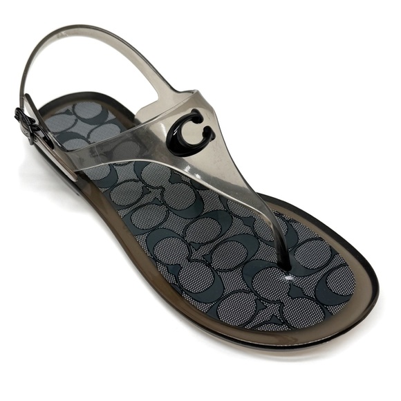 Coach Natalee Jelly Sandals T-Strap Design Clear Black Logo Size 7 - Picture 1 of 12